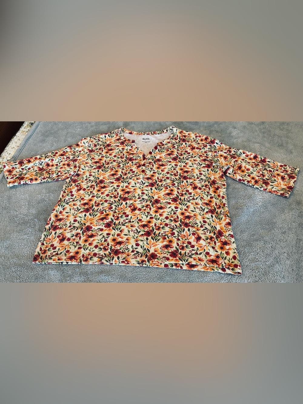 Women’s Blair Brand Floral Top - Yellow, Red, Green, & White Size Petite Medium